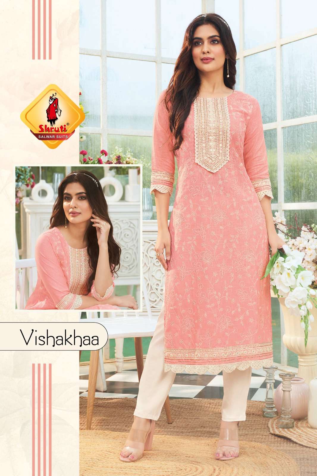 KKASHISH VOL 29 PURE COTTON LINEN WITH DIFFERENT TYPES OF STYLISH EMBROIDERY WORK KURTI BY SHRUTI SUITS BRAND VISHAKHAA